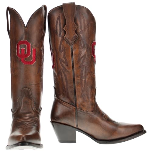 Vaccari Women's Chelsie Genuine Leather NCAA League Embroidery Pointed Toe Cowgirl Boots2