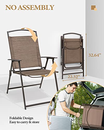 Crestlive Products Set Of 4 Patio Folding Chairs 4-Pack Dining Chairs Outdoor Portable Sling With Armrest For Camping, Beach, Garden, Pool, Backyard, Deck (Brown) #TOP5