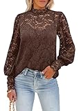 DOROSE Blouses for Women Business Casual Lace Puff Sleeve Shirts Trendy Fall Tops Coffee M
