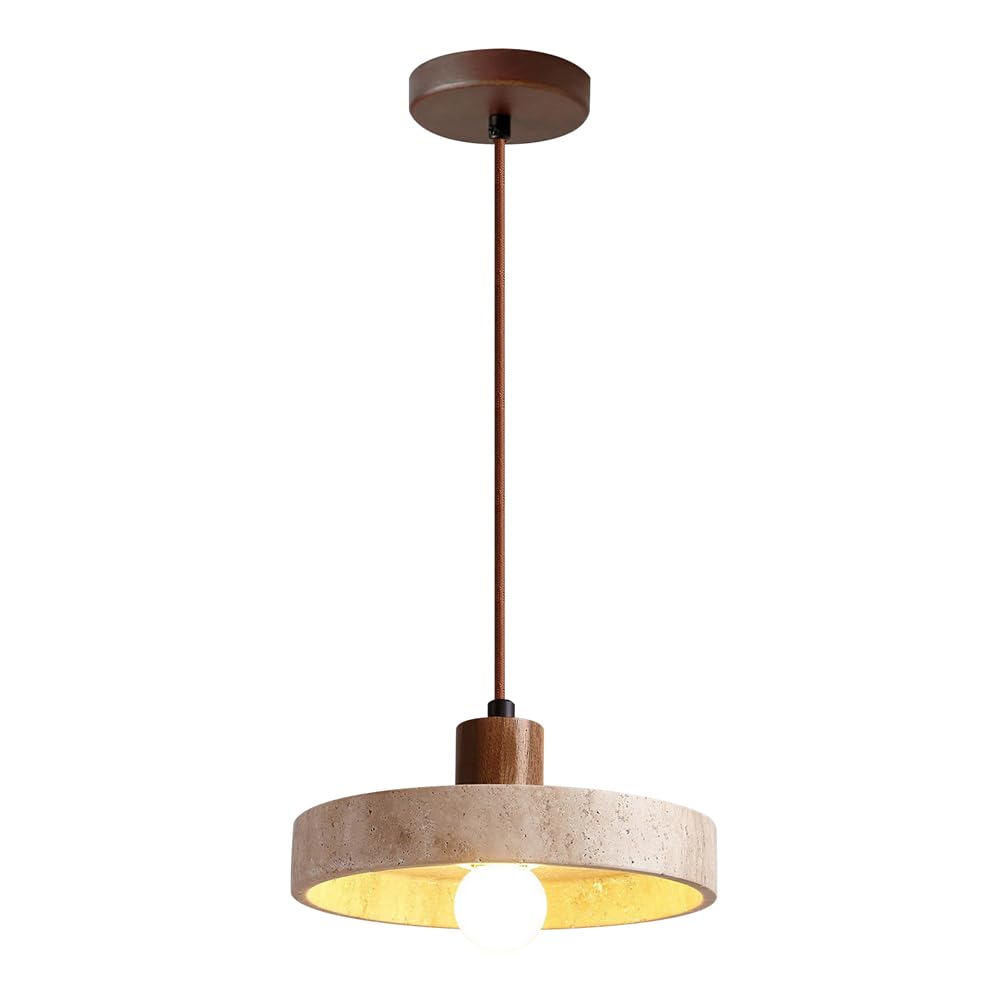 KBUUKYYXouy Natural Yellow Travertine Hanging Lamp. Style Pendant Light, E26 Source Adjustable Height Chandelier, Dining Room Kitchen Island Living Decoration Fixtures