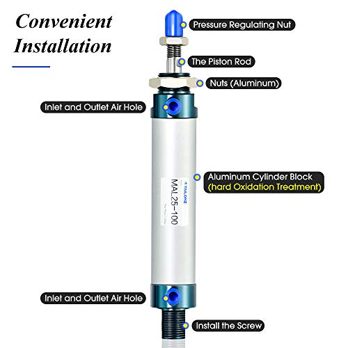 TAILONZ PNEUMATIC 25mm Bore 100mm Stroke Air Cylinder Double Action with Y Connector and 2Pcs 6mm Fittings MAL25x100 by TAILONZ PNEUMATIC - Image 4