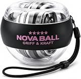 NOVA Gyroball Handtrainer Auto Start, PowerBall Handgelenktrainer mit Metallkern, gyroskopischer Unterarmtrainer für Griffkraft, Finger & Handgelenk, inkl. Handschlaufe, NOVA Ball Transparent