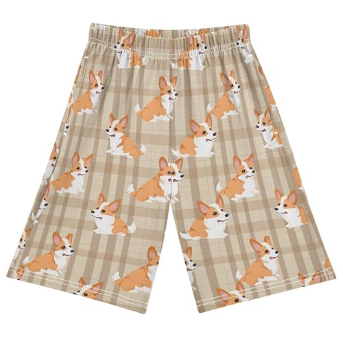 ALAZA Plaid Check Puppy Dog Pajama Shorts Elastic Waist Casual Sleep Shorts with Pockets Size 6-14