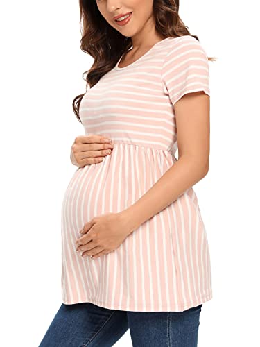 Jezero Women's Maternity Tops Short & Long Sleeve Side Ruching Round Neck Shirts #TOP1