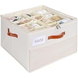 HOMICKER Shoe Organizer for Closet, Shoe Storage Box, Foldable Shoe Box with Adjustable Dividers and Clear Cover, Closet Shoe Organizer Fits up to 16 Pairs, 1-Pack, Extra Storage Pocket for Socks