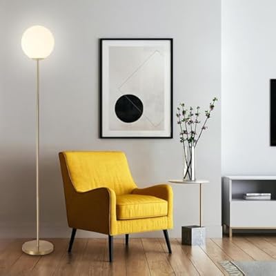 Cuaulans Gold Globe Floor Lamp, Mid Century Modern Floor Lamp, Tall Standing Lamp with Frosted Glass Shade, Contemporary Pole Lamp for Living Room, Bedroom, Offices