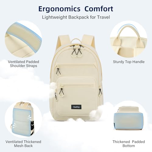 Carry On Travel Backpack For Women, 18 Inch Water Resistant Large Backpack Lightweight Bookbag For Men, 8x14x18 Personal Item Bag Casual Daypack Backpacks For Work Office Commuter (Offwhite) — view 5