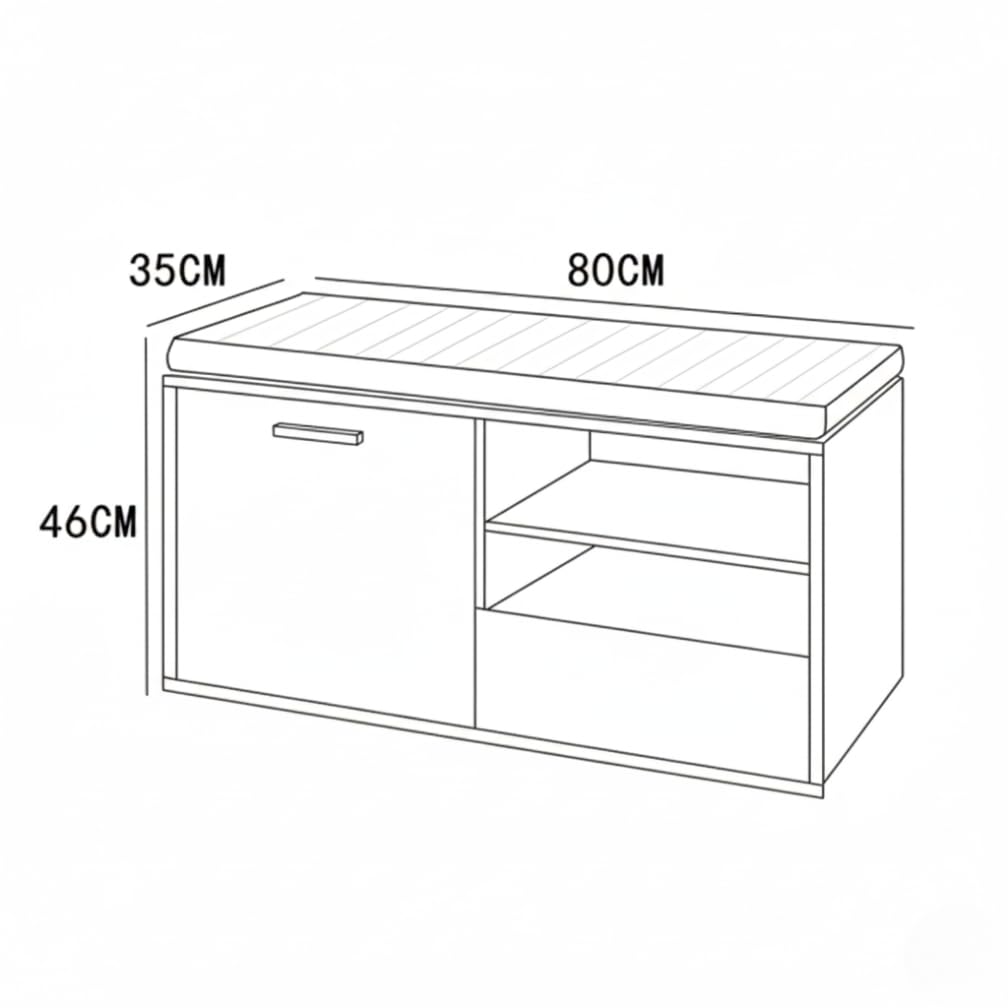 MAKA Scarpiera Panca Ingresso con Seduta, Portascarpe con Cuscino Imbottito L80xP35xA46, Capacità Seduta 200 Kg, Scarpiera con Scomparti a Scaffale, Legno Resistente (Bianco)