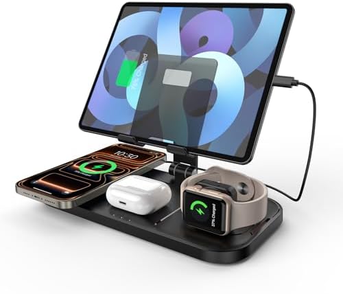 Wireless Charger 4 in 1 for Apple Charging Station for iPhone 17 Pro Max/16/15 Series, AirPods Pro 2, iPad Stand, Watch Charger for iWatch Series 10/9/8, Charging Station for Multiple Devices