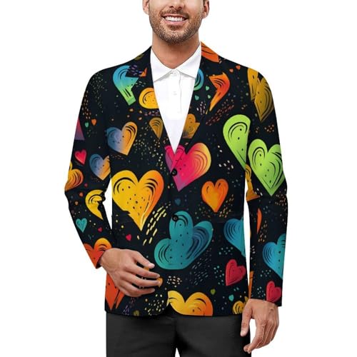 LGBT Love Rainbow Heart Men's Casual Blazers Slim Fit Sport Coats Blazer Two Buttons Suit Jacket for Work Party