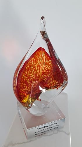 Same Day Awards Orange Flame Art Glass Trophy 10.5 Inches Engraving Included - Thumbnail 2