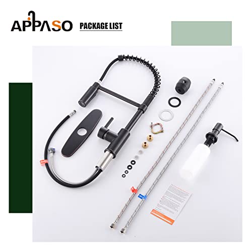 Appaso Commercial Pull Down Sprayer Kitchen Faucet With Soap Dispenser - Oil Rubbed Bronze High Arc Tall Modern Single Handle Spring Kitchen Sink Faucet With Pull Out Spray #TOP7