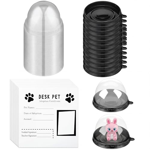 Afarnook 100 Pcs Clear Plastic Desk Pet Containers with 100 Pcs Adoption Certificates Desk Pet Habitats Boxes Gifts for Classroom Prize Game Reward