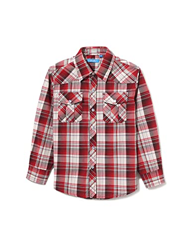 Boys Toddler Kids Casual Long Sleeve Western Pearl Snap Button Up Plaid Shirt 4-16 Years (#27 Red Plaid 4)