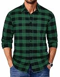 COOFANDY Flannels for Men Green Plaid Shirt Long Sleeve Button Up Shirt Jacket with Pocket