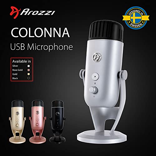 Arozzi Colonna Professional Usb Condenser Microphone For Pc, Mac, Gaming, Recording, Streaming, Podcasting On Pc, Desktop Mic With Multi Pick-Up Patterns - Silver #TOP8