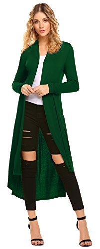 Pogtmm Women's Long Open Front Drape Lightweight Maix Long Sleeve Cardigan Sweater (Us L(12-14), Green) #TOP2