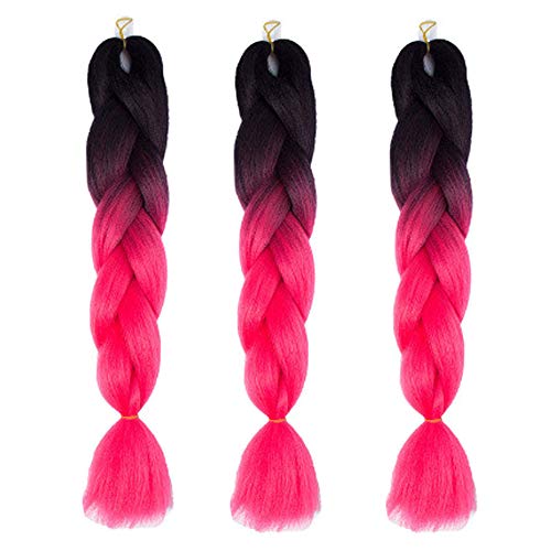 Feibin 30色 ウィッグ エクステンション 3本セット ブレイズ 編み込み グラデーション 三つ編み ヘアアクセサリー 盛りアップ つけウィッグ かつら 毛束 ウィッグ つけ毛 ヘアアクササリー ヒップ ホップ レゲエ ダンス ヘアアレンジ (2#ローズ)