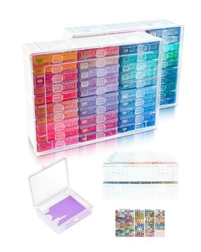 Diamond Painting Trays with Lids and Diamond Art Storage 60PCS Diamond Art Accessories with Storage Containers 2-in-1 Drill Storage and Line-Up Tool 2 Packs 5D Diamond Painting Tools for Beads