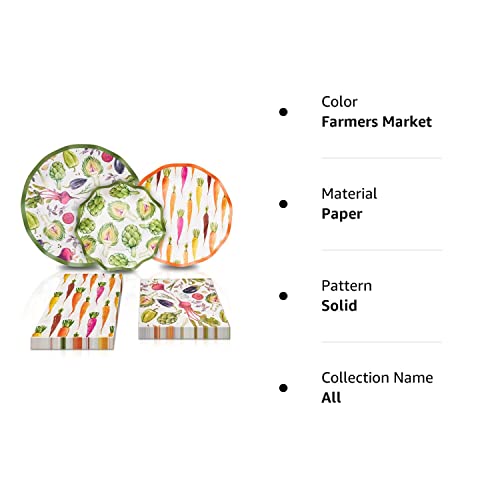 Sophistiplate Paper Table Setting, Elegant Disposable Paper Plates, 64 Piece Set, 8 Dinner Plates, 8 Salad Plates, 8 Appetizer Bowls, 20 Guest Napkins, 20 Cocktail Napkins, Farmer’s Market #TOP3