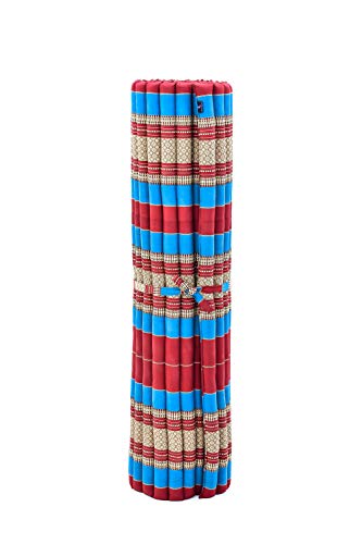 Image of Leewadee - Foldable Floor Mattress - Japanese Roll Up Futon -Trifold Tatami Mat- Guest Floor Bed - Camping Mattress - Thai Massage Mat, Kapok Filled, 75 x 57 inches, Blue Red