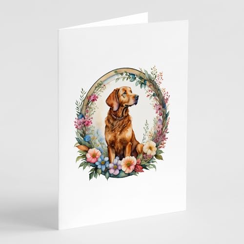 Caroline's Treasures Chesapeake Bay Retriever and Flowers Greeting Cards and Envelopes Pack of 8 Blank Cards with Envelopes Whimsical A7 Size 5x7 Blank Greeting Cards