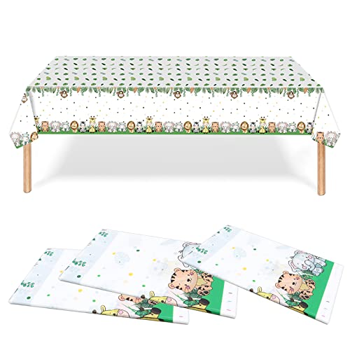 SPOKKI Lot de 3 nappes de jungle pour anniversaire, safari - Décoration d'anniversaire - Décoration de la jungle - Pour enfants garçons et filles - Décoration d'anniversaire - Vert Cover