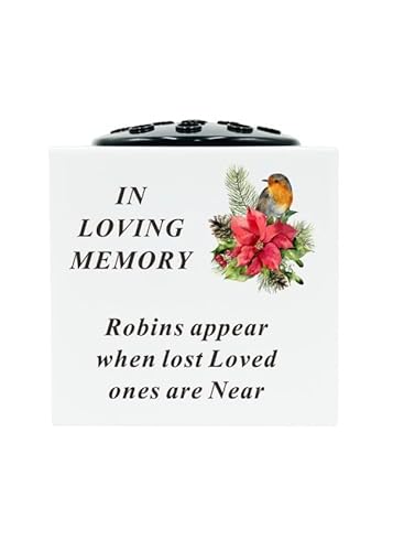 In Loving Memory White Plastic Robin Memorial Rose Bowl Flower Vase Grave Plaque Tribute Ornament