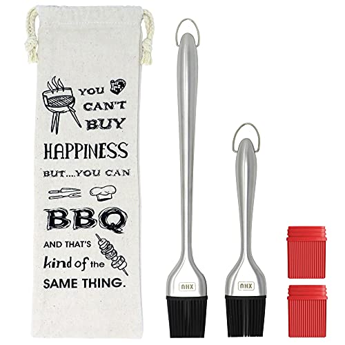 NHX Brands Silicone BBQ Sauce Basting Brush with Premium Stainless Steel Handles for Barbecue, Grilling, Pastry and Oil, Dishwasher Safe, Fun Storage Bag