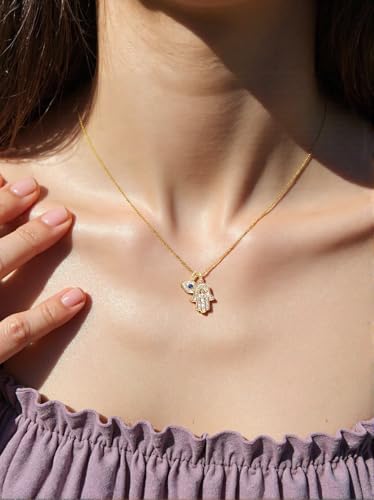Double Pendant Necklace for Women 18k Gold Plated Necklace Cubic Zirconia Dainty Gold Necklaces for Women3