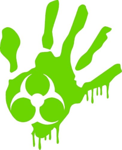 ProSticker 1267 (One) 4" Zombie Series Green Blood Hand Biohazard Decal Sticker