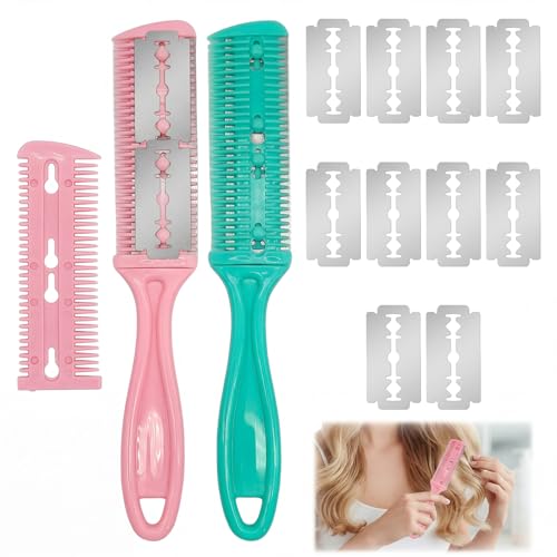 2PCS Double Face Peigne Effiler Pour Cheveux Avec dix lames de rechange