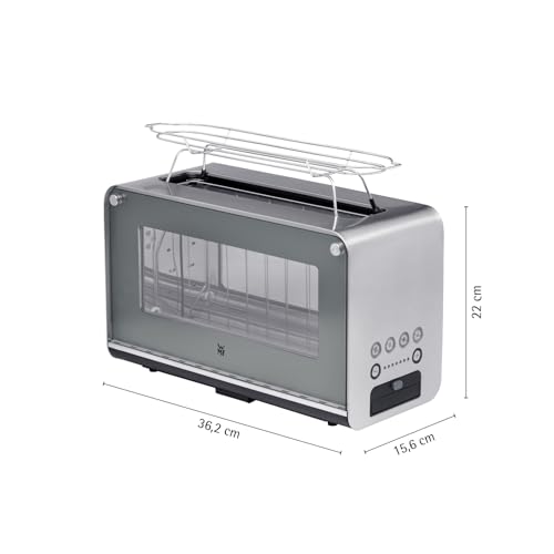 Foto von WMF Lono Toaster Glas mit Brötchenaufsatz, für 2 Scheiben, XXL-Toast, Aufwärm-Funktion, 7 Bräunungsstufen, edelstahl matt