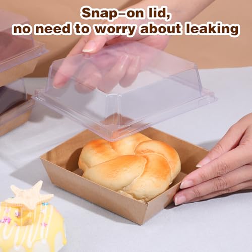 Xaajooio 150 Pack 4 Inch Small Charcuterie Boxes with Clear Lids Disposable Paper Dessert Food Boxes Containers for Cake, Cookies, Strawberries, Bakery, Party
