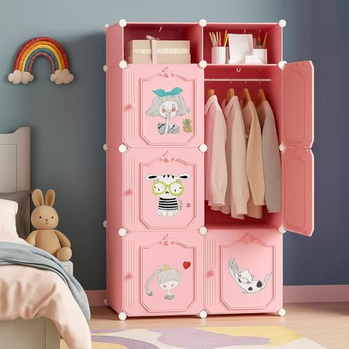 Image of Sunderlook Plastic Wardrobe for Kids Clothes - Professional Collapsible Wardrobe, Easy to Use Foldable Almirah, Plastic Cupboard for Kids for Home (Pink-HA1, 6 Door)
