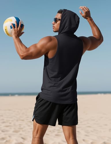 MAGCOMSEN Men‘s UPF 50+ Sleeveless Hoodie Sun Protection Cooling Muscle Tank Top for Workout Gym Fitness4