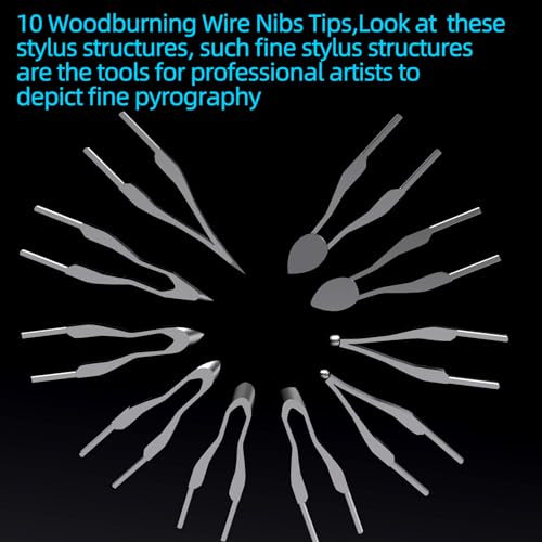 FIRElood Wood Burning Kit,Wood Burning Tips Wood Burner tip,Burning Tool Wood Burning High impedance Nickel-Chromium Wire Pen tip Wood Burning Tool Pen tip can Replace (Pen tips-1-10 Kinds) - Thumbnail 3