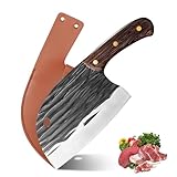 Cutelo para Carne e Osso de 15 cm, Cortador de Ossos Profissional com Bainha, Preto/Marrom