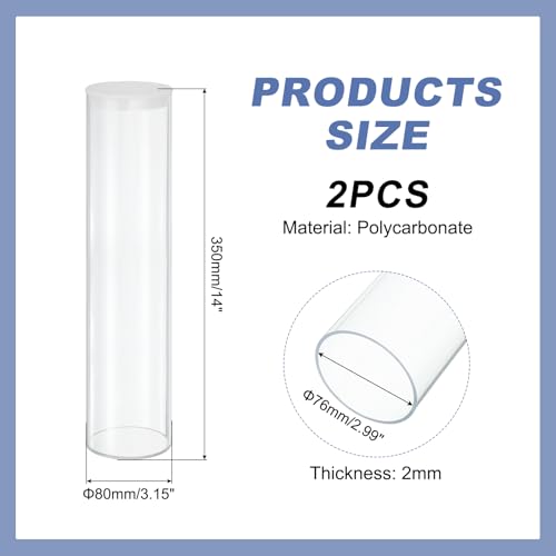 MECCANIXITY Transparent Plastic Storage Tubes, 3 1/8" x 14"(80x350mm) Polycarbonate Clear Rigid Round Storage Tubing with Black Lid, 2 Set by MECCANIXITY - Image 2