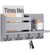 White Key Holder Wall Mount Mail Shelf Decor with 3 Key Hooks Versatile Wood Wall Organizer for Entryway Hallway (8.2” x