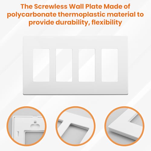 4-Gang Decora Plus Wall Plate Screwless for Leviton 80312-SW by Zivceng - Used condition - Image 3