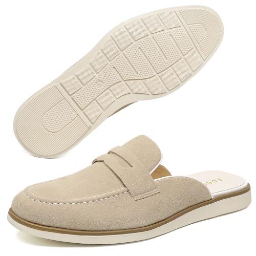 Men Penny Mule Loafers Beige Suede Backless Slip On Flat Half Slides by FQEQNQG - Used condition - Image 7