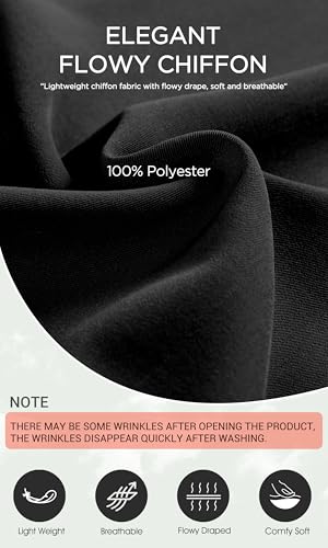 ODODOS Chiffon Flowy Pleated Wide Leg Pants for Women Lightweight High Waist Trouser with Pockets-31 Inseam, Classic Black, Large