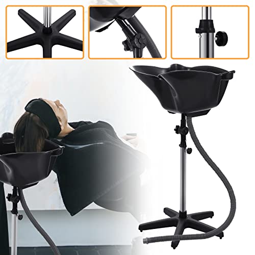 Foto von Samger Haarwaschbecken Mobiles Friseurwaschbecken Rückwärtswaschbecken höhenverstellbar Salon Shampoo Friseurbecken für Zuhause Salon Friseursalon, Schwarz