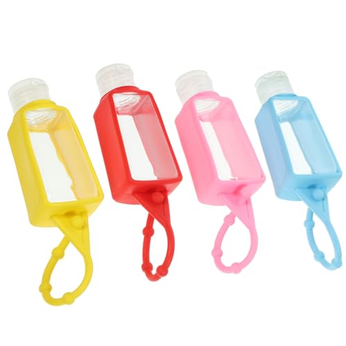 WESIEVYA 4pcs 30ml Travel Squeeze Bottles Lightweight Leak Proof Liquid Containers with Silicone Sleeve Plastic Refillable Bottles for Toiletries and Hand Sanitiser Random Color