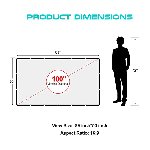 Projection Screen 100 Inch, Washable Projector Screen 16:9 Foldable Anti-Crease Portable Projector Movies Screen For Home Theater Outdoor Indoor Support Double Sided Projection #TOP2