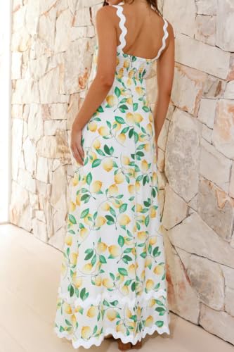 Women's Classy Sleeveless Lemon Print Maxi RIC Rac Dress2