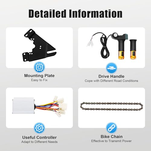 BJTDLLX Electric Bike Conversion Kit, 250W 24V E-Bike Conversion Kit Electric Geared Bicycle Derailleur for Common Bike Left Chain Drive Customized W/Digital Display
