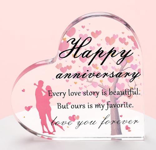 QINJIEJIE Acrylic Heart-Shaped Decorative Sign for Home & Office, 3.9*3.9*0.4" Pink, Love Theme, Tabletop Mount