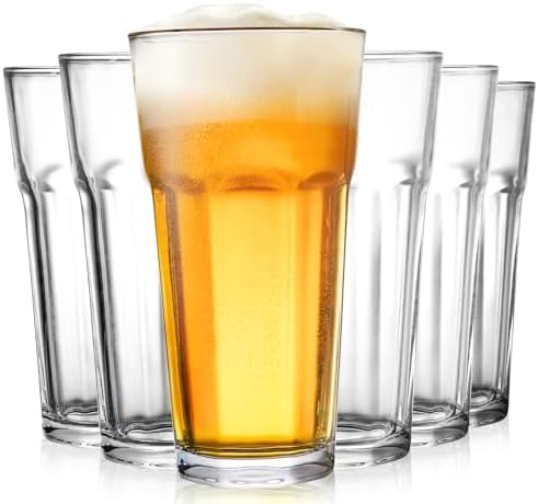 Drinking Highball Glasses Set of 6, Water Glasses 16 oz, Wide Mouth Design Le